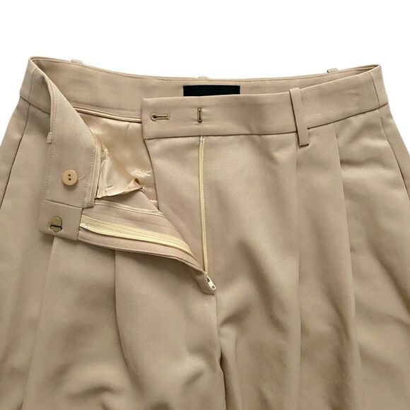 Womens Nili Lotan Wool Trousers Pleated Wide Leg Pants High Rise Beige, Size 4 - Picture 4 of 5